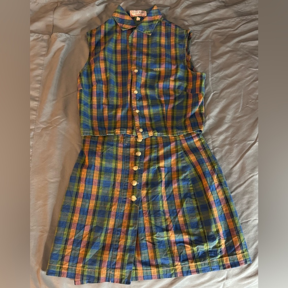 Vintage 90s Guess Multicolor Plaid Set